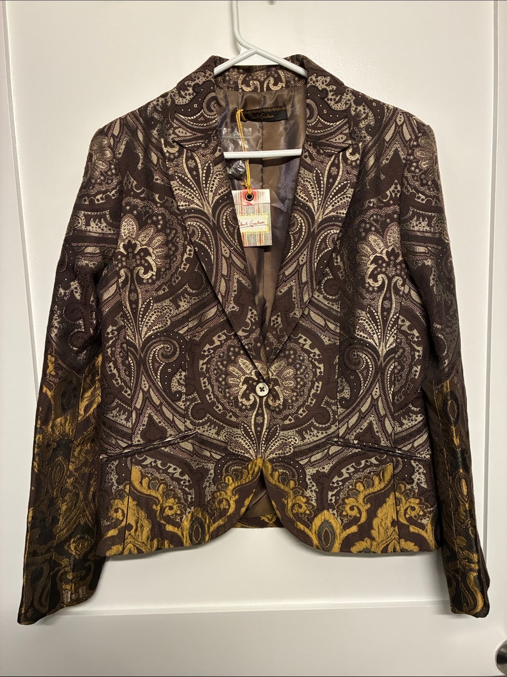 NWT Robert Graham Dorset Paisley Jacquard Blazer Brown Gold Size 10